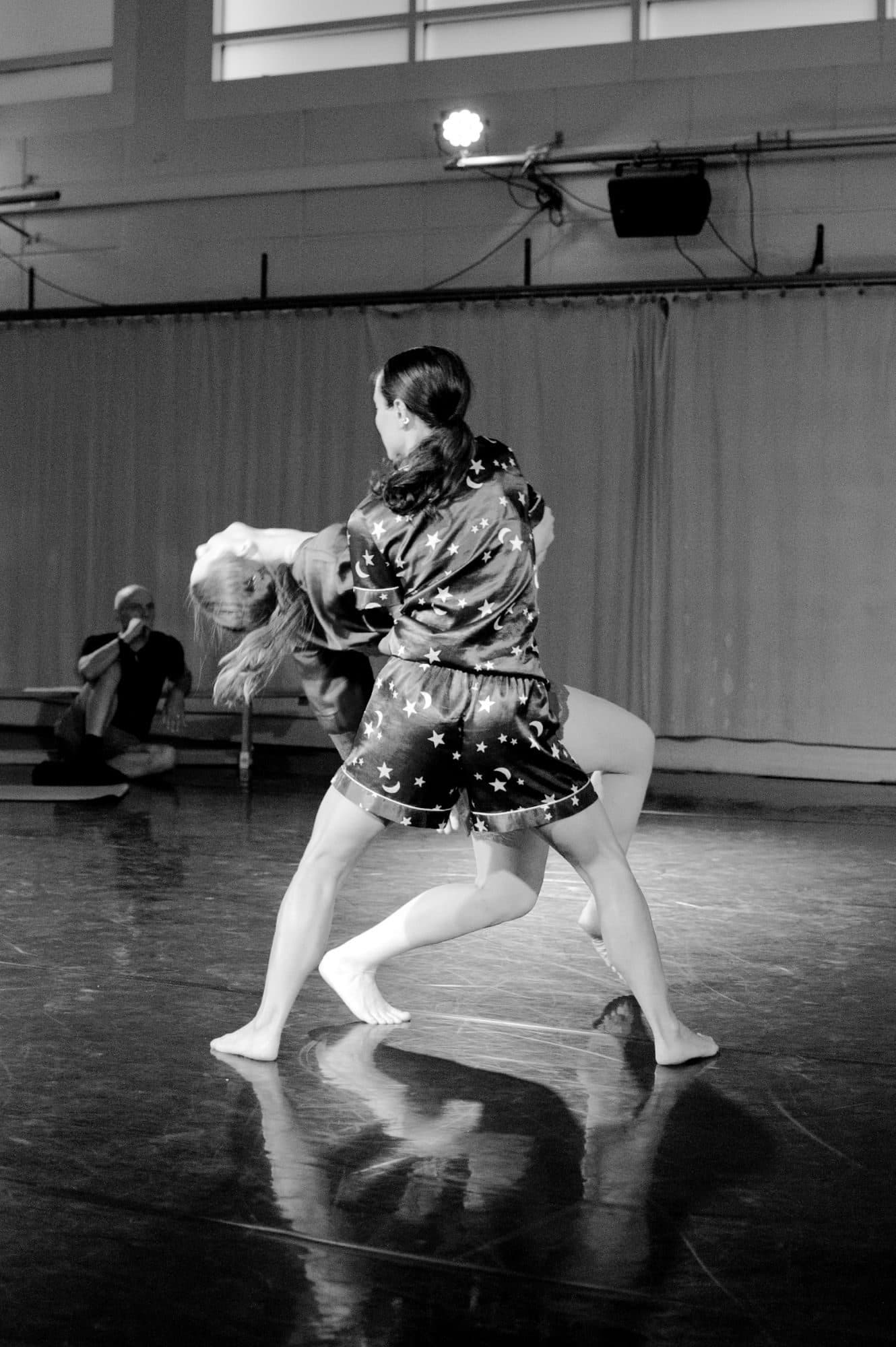 Black and white: two dancers in pyjamas